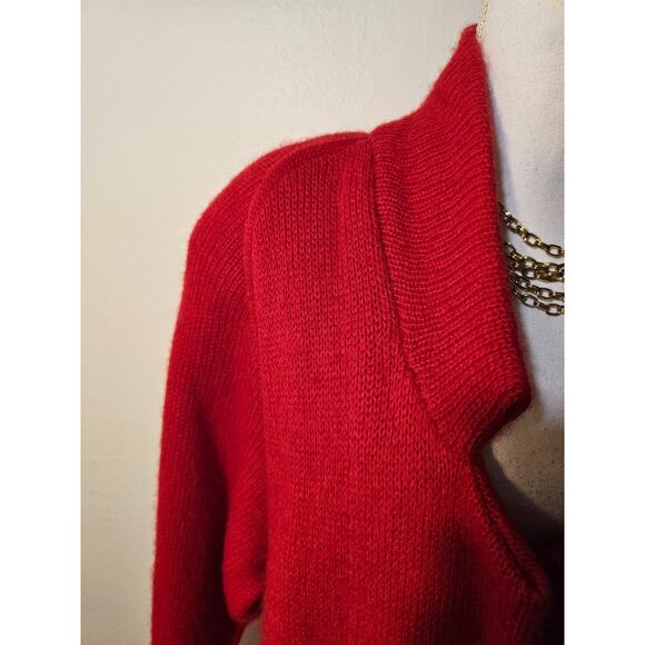 Vtg NWT I.B. Diffusion Red Mohair Blend Long Sweater Coat M Shoulder Pads - Picture 7 of 11